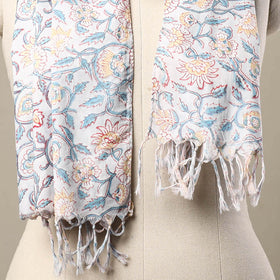 Buy Block Print Cotton Multicolor Sanganeri Stole with Tassels