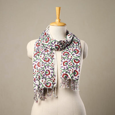 Multicolor - cotton sanganeri stole with tassels 198