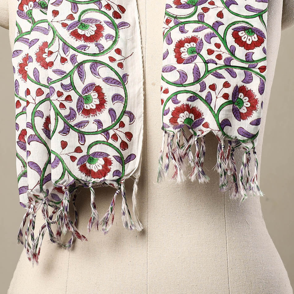 Multicolor - cotton sanganeri stole with tassels 198