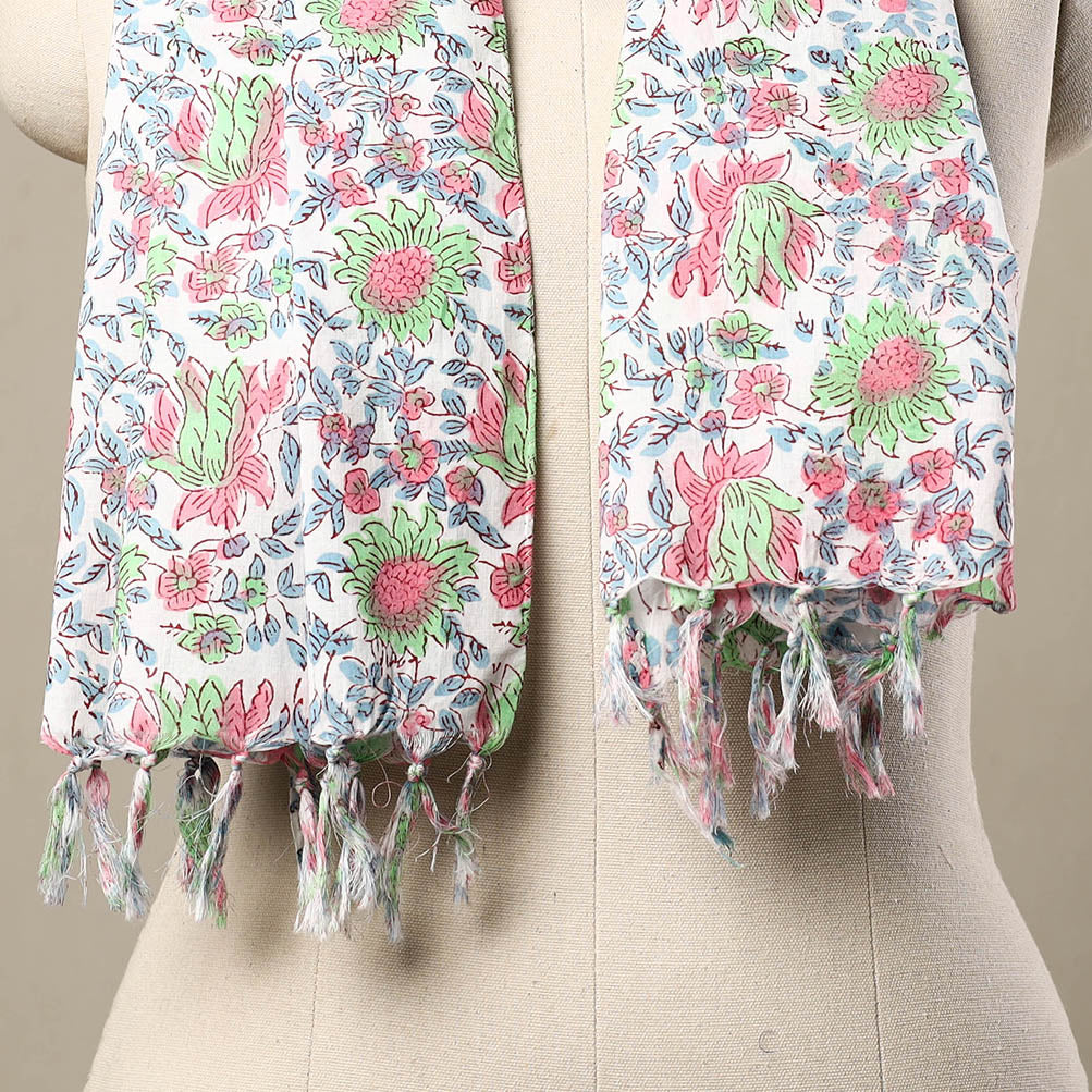 Multicolor - cotton sanganeri stole with tassels 229