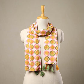 Multicolor Block Print Cotton Sanganeri Stole with Tassels