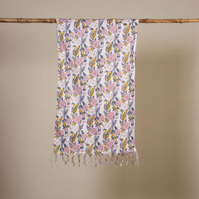 Block Print Cotton Sanganeri Stole with Tassels