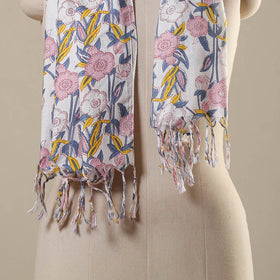 Block Print Cotton Sanganeri Stole with Tassels