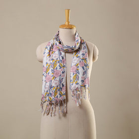 Block Print Cotton Sanganeri Stole with Tassels