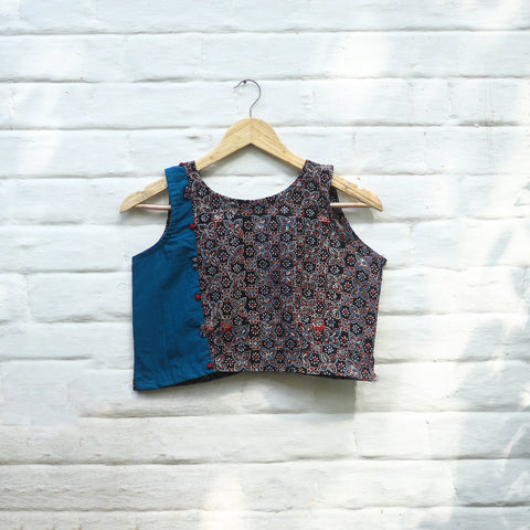 Multicolor Block Print Cotton Stitched Ajrakh Blouse 