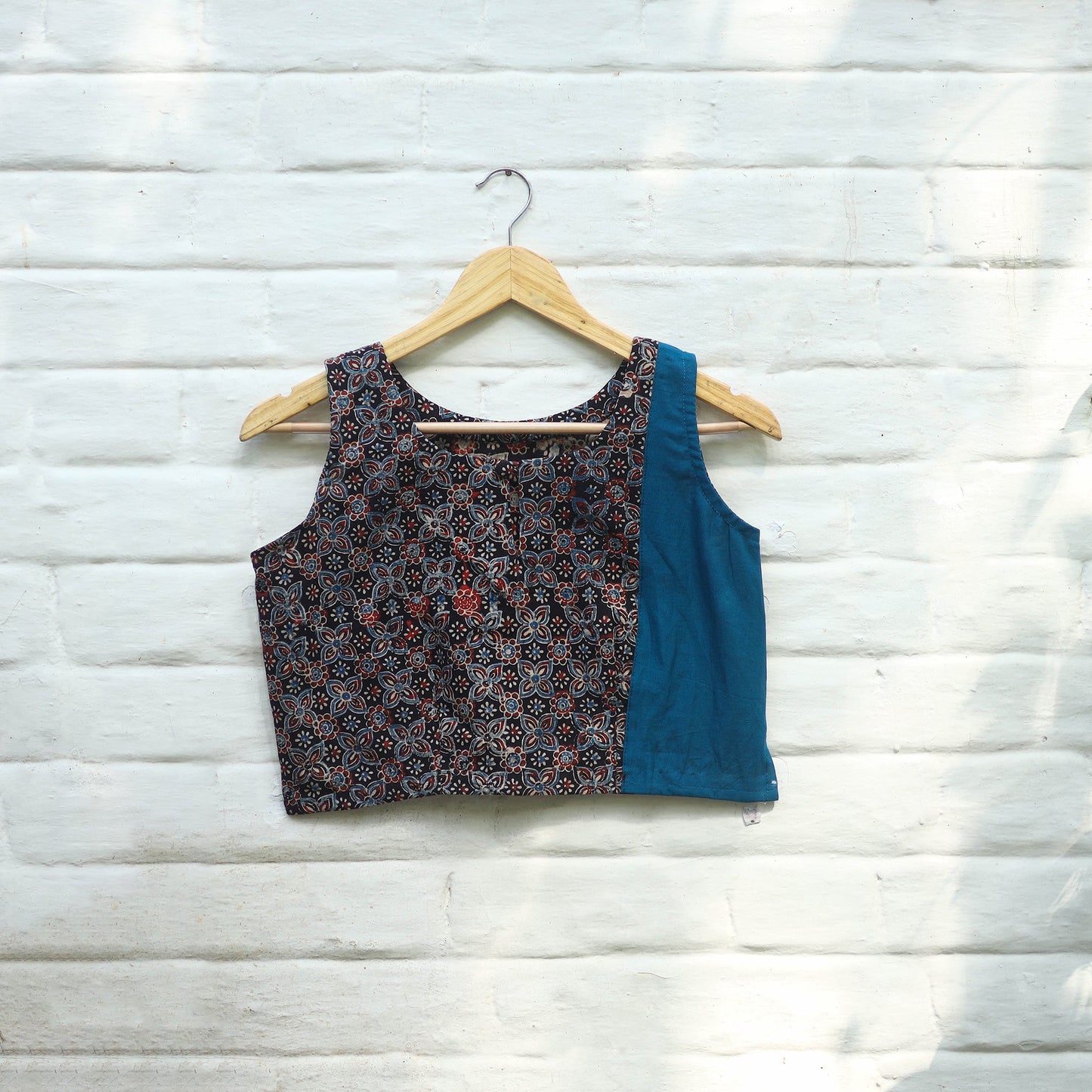 Multicolor Block Print Cotton Stitched Ajrakh Blouse 