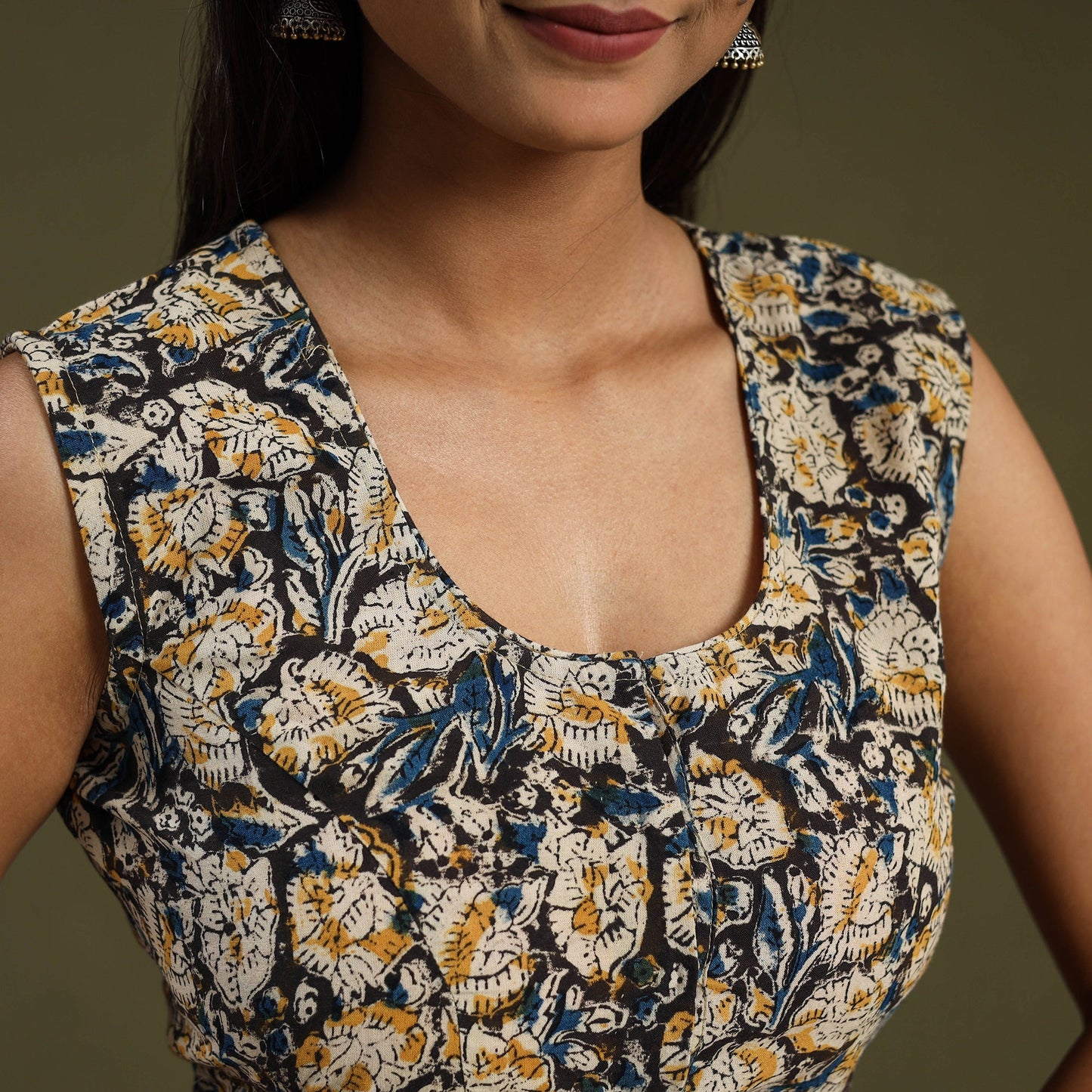 Buy Multicolor Block Print Cotton Stitched Kalamkari Blouse