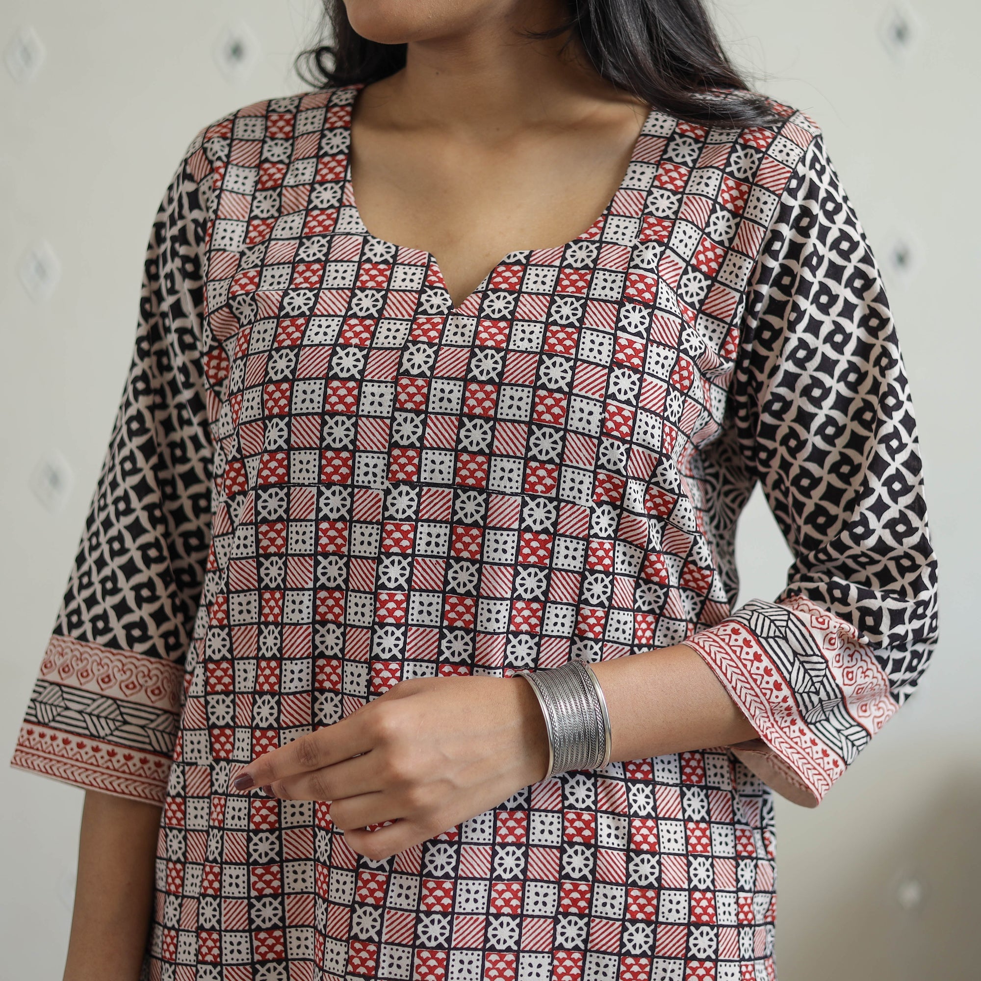 Multicolor Block Print Cotton Straight Bagh Kurta for Women
