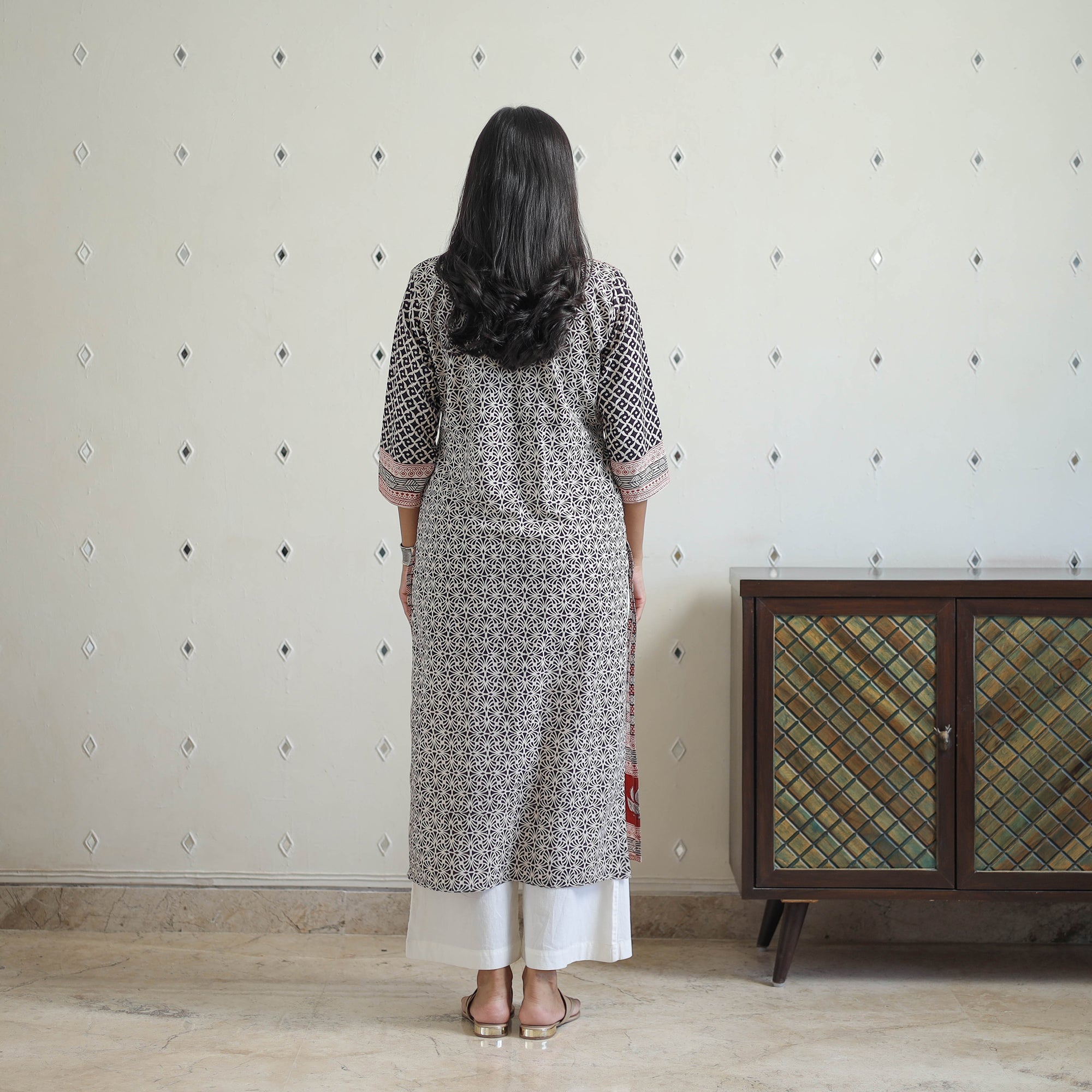 Multicolor Block Print Cotton Straight Bagh Kurta for Women