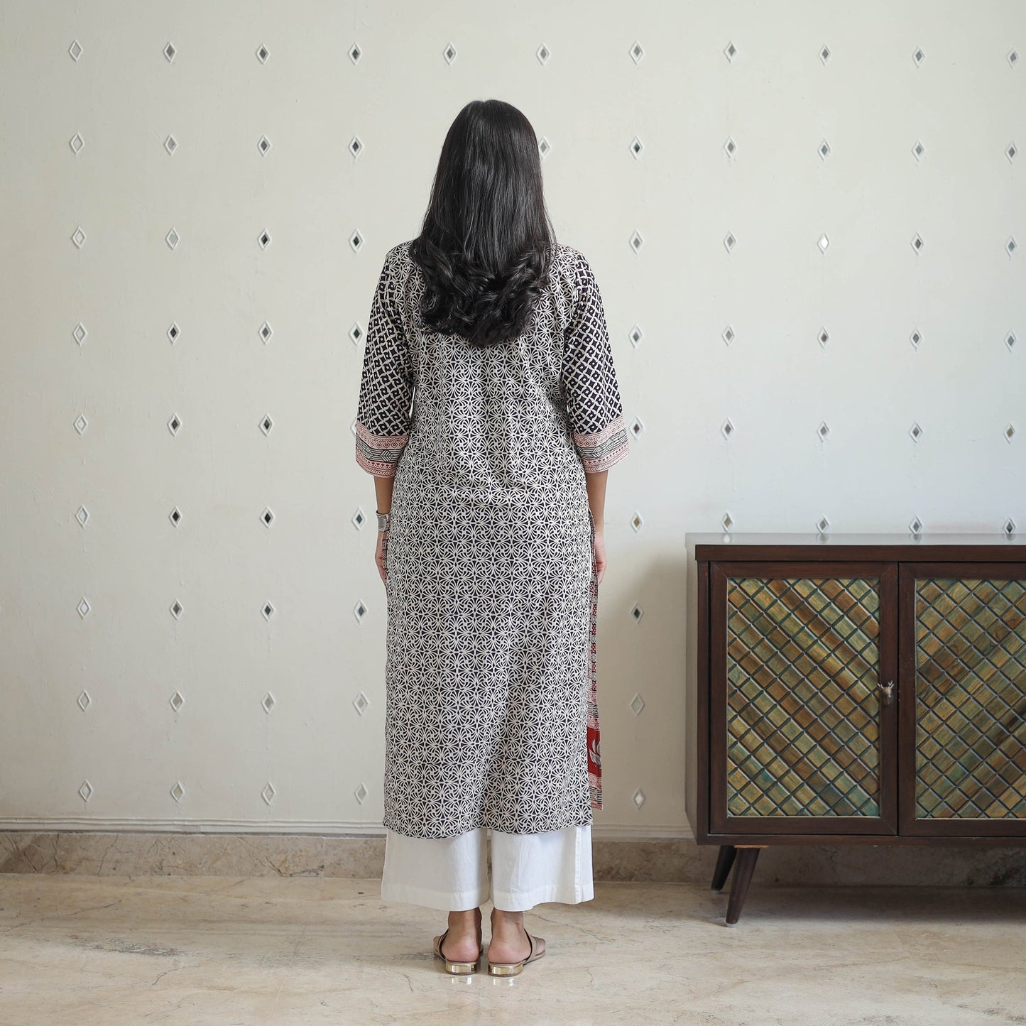 Multicolor Block Print Cotton Straight Bagh Kurta for Women