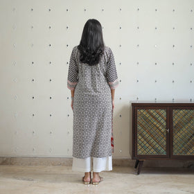 Multicolor Block Print Cotton Straight Bagh Kurta for Women