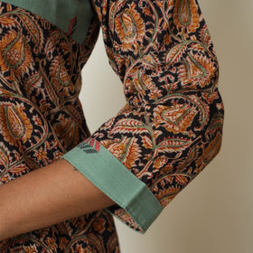 Black Block Print Cotton Straight Kalamkari Kurta For Women
