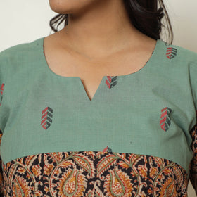Black Block Print Cotton Straight Kalamkari Kurta For Women
