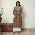 Black Block Print Cotton Straight Kalamkari Kurta For Women