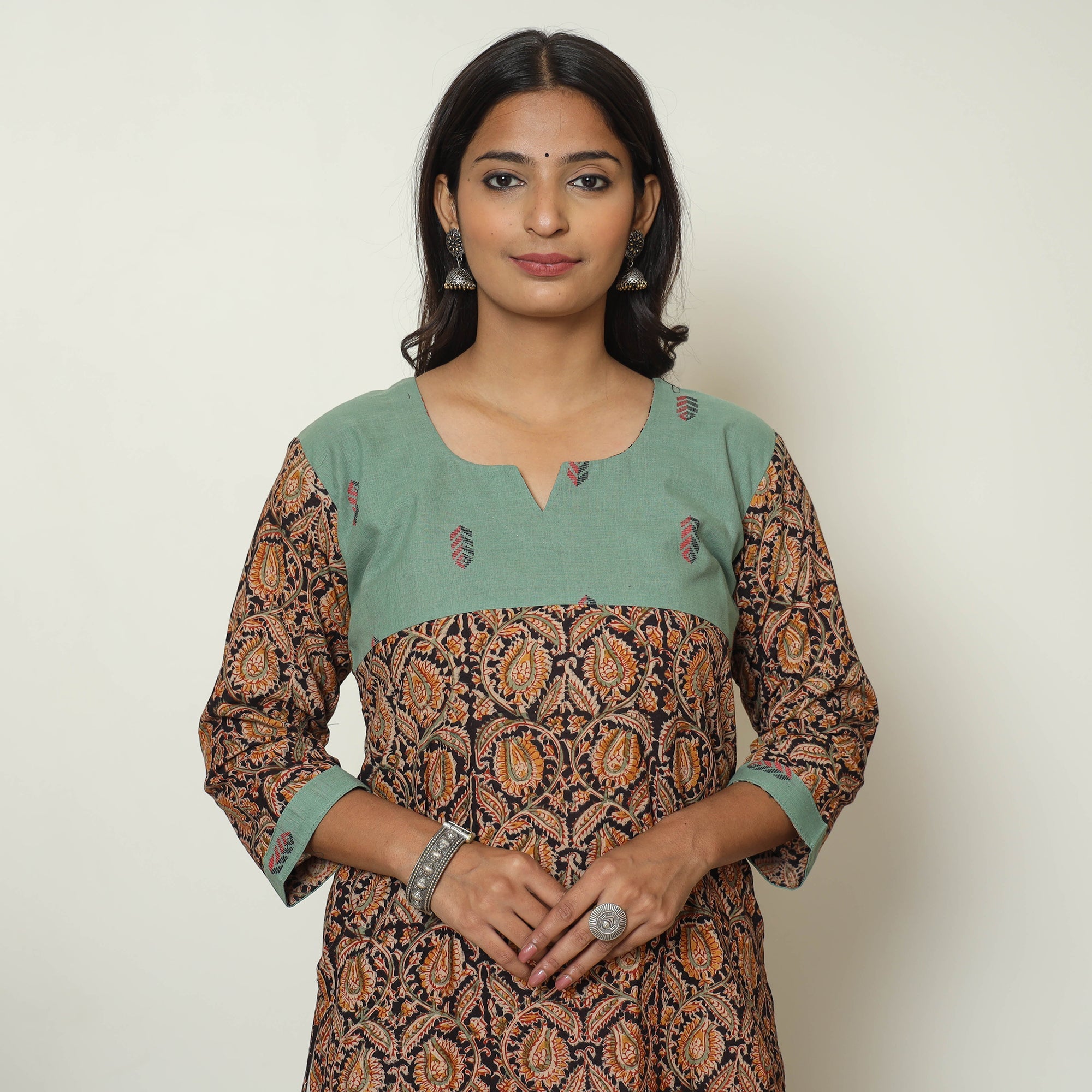 Black Block Print Cotton Straight Kalamkari Kurta For Women