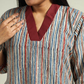 Multicolor - Cream with Stripes - Ajrakh Hand Block Printed Cotton A-Line Kurta