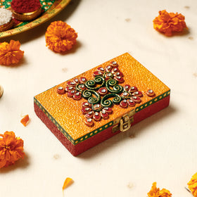 multicolor Decorative Handpainted Wooden Coin Box (5.5 x 3.5 in)