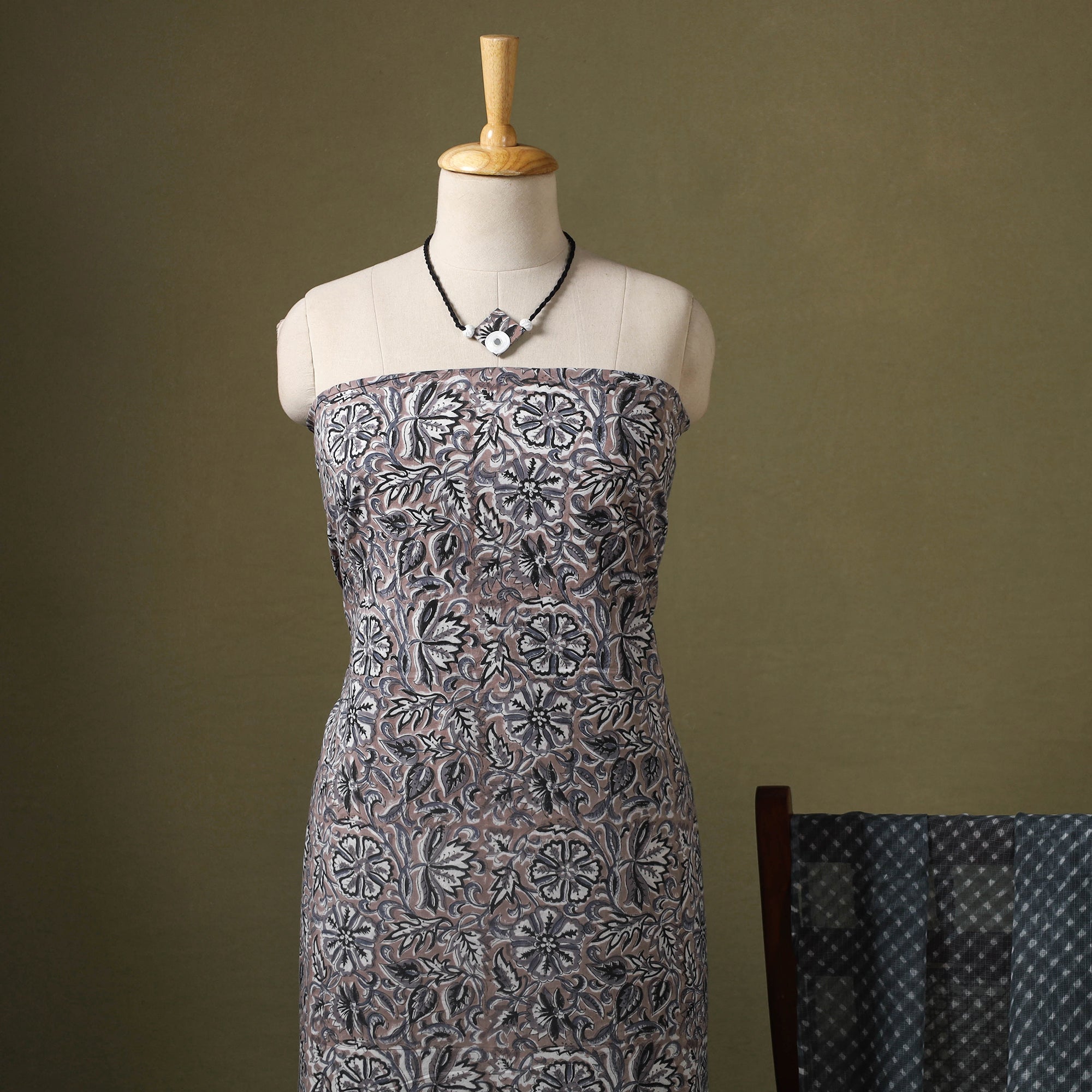 Multicolor Designer! Block Print Cotton Dress Material with Jewellery Set