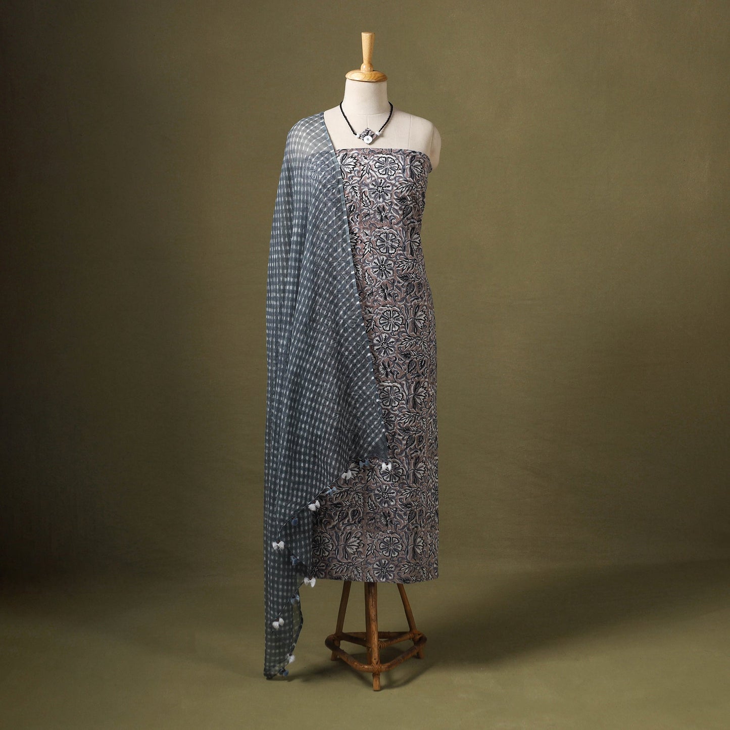 Multicolor Designer! Block Print Cotton Dress Material with Jewellery Set