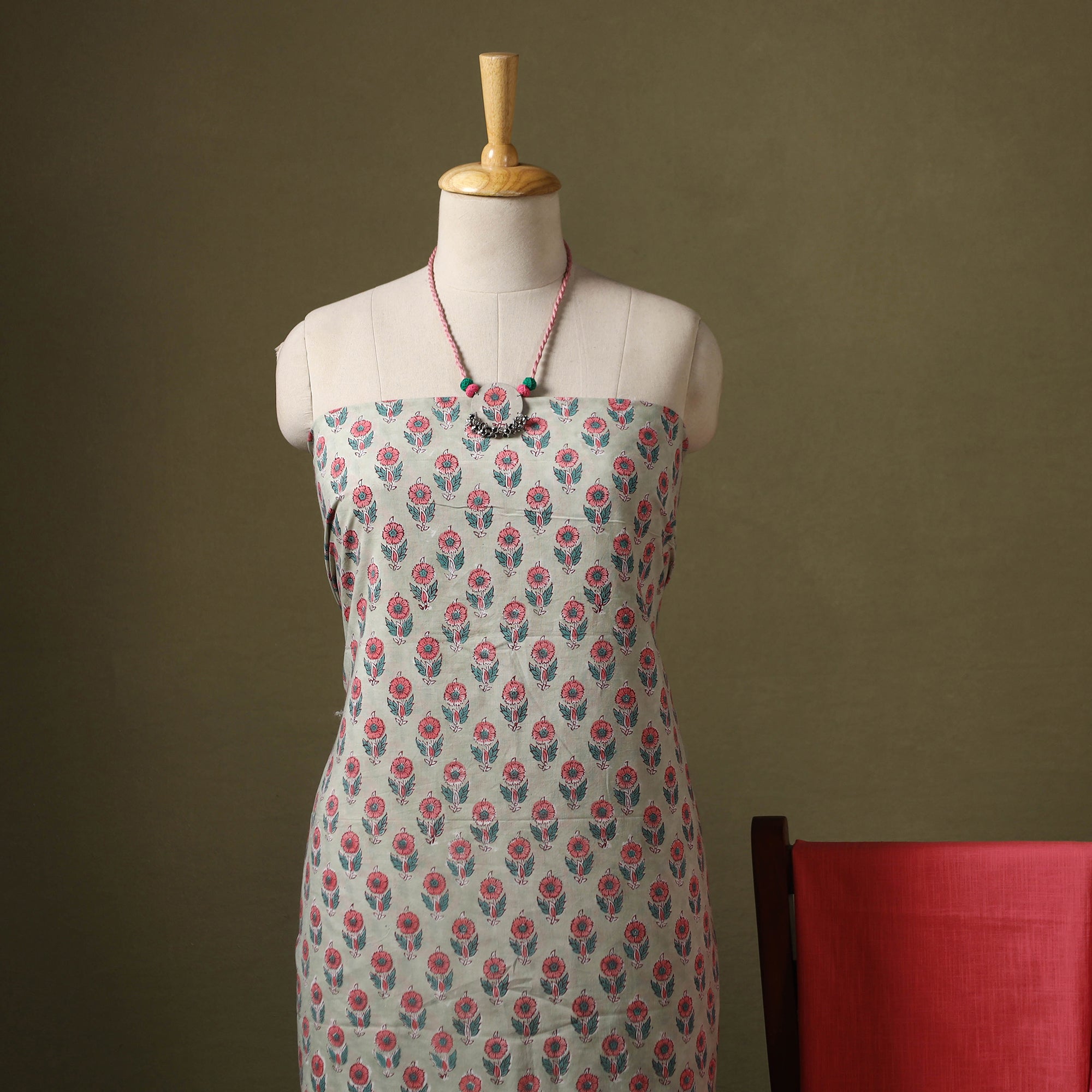 Multicolor Designer! Block Print Cotton Dress Material with Jewellery Set