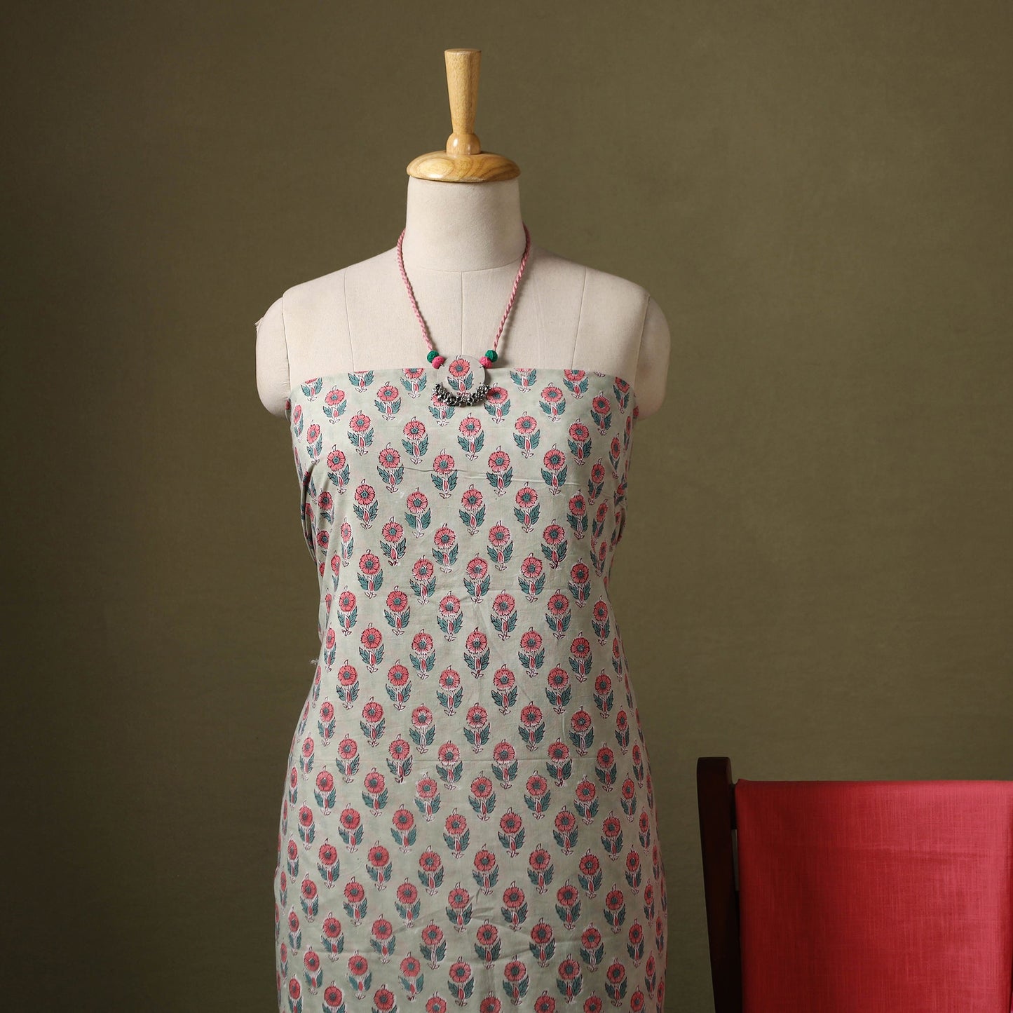 Multicolor Designer! Block Print Cotton Dress Material with Jewellery Set