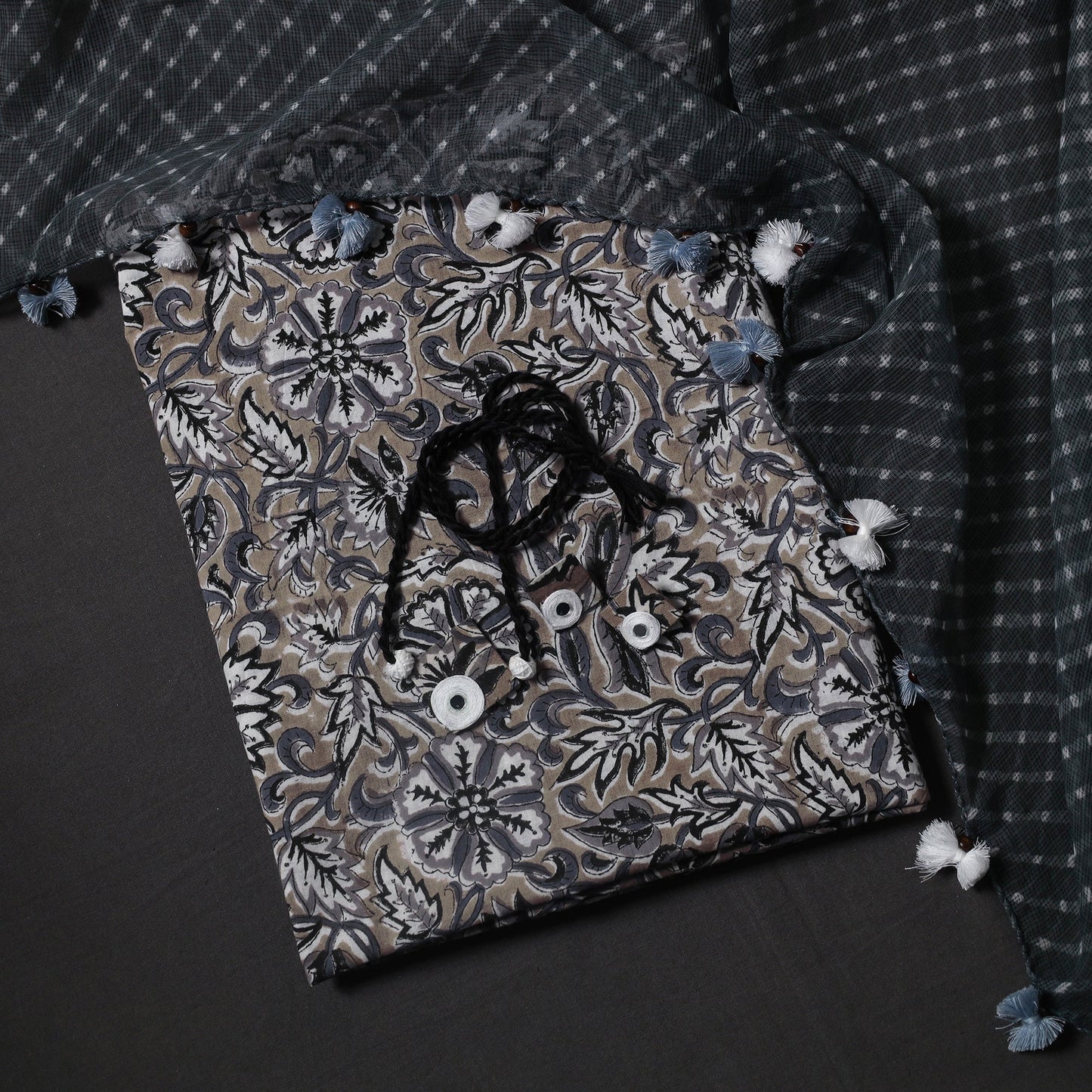 Multicolor Designer! Block Print Cotton Dress Material with Jewellery Set