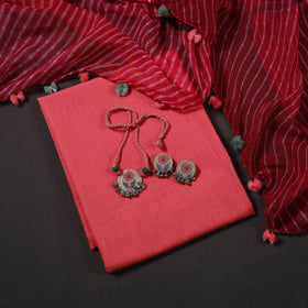 Multicolor Designer! Block Print Cotton Dress Material with Jewellery Set