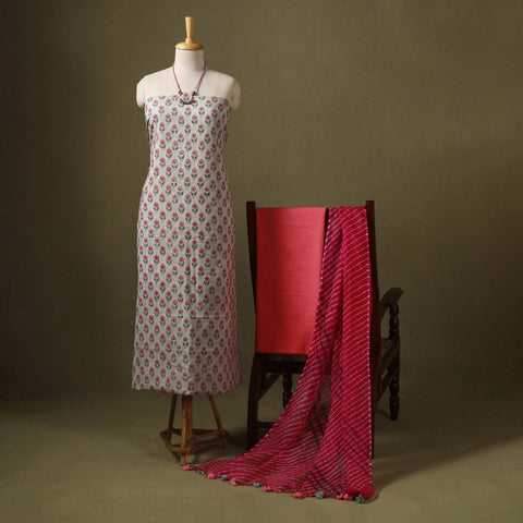 Multicolor Designer! Block Print Cotton Dress Material with Jewellery Set