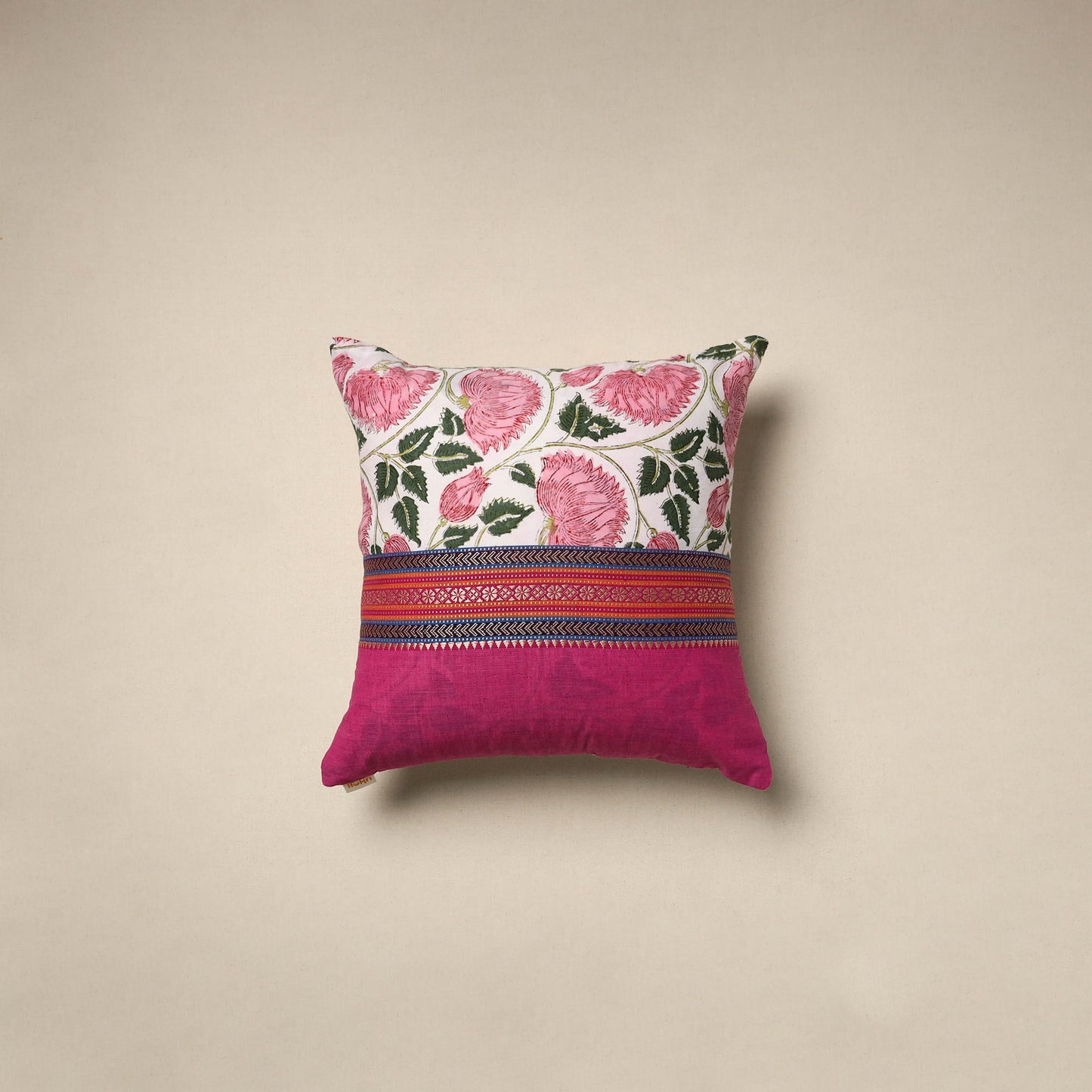 Dharwad & sanganeri patch cotton cushion cover 02