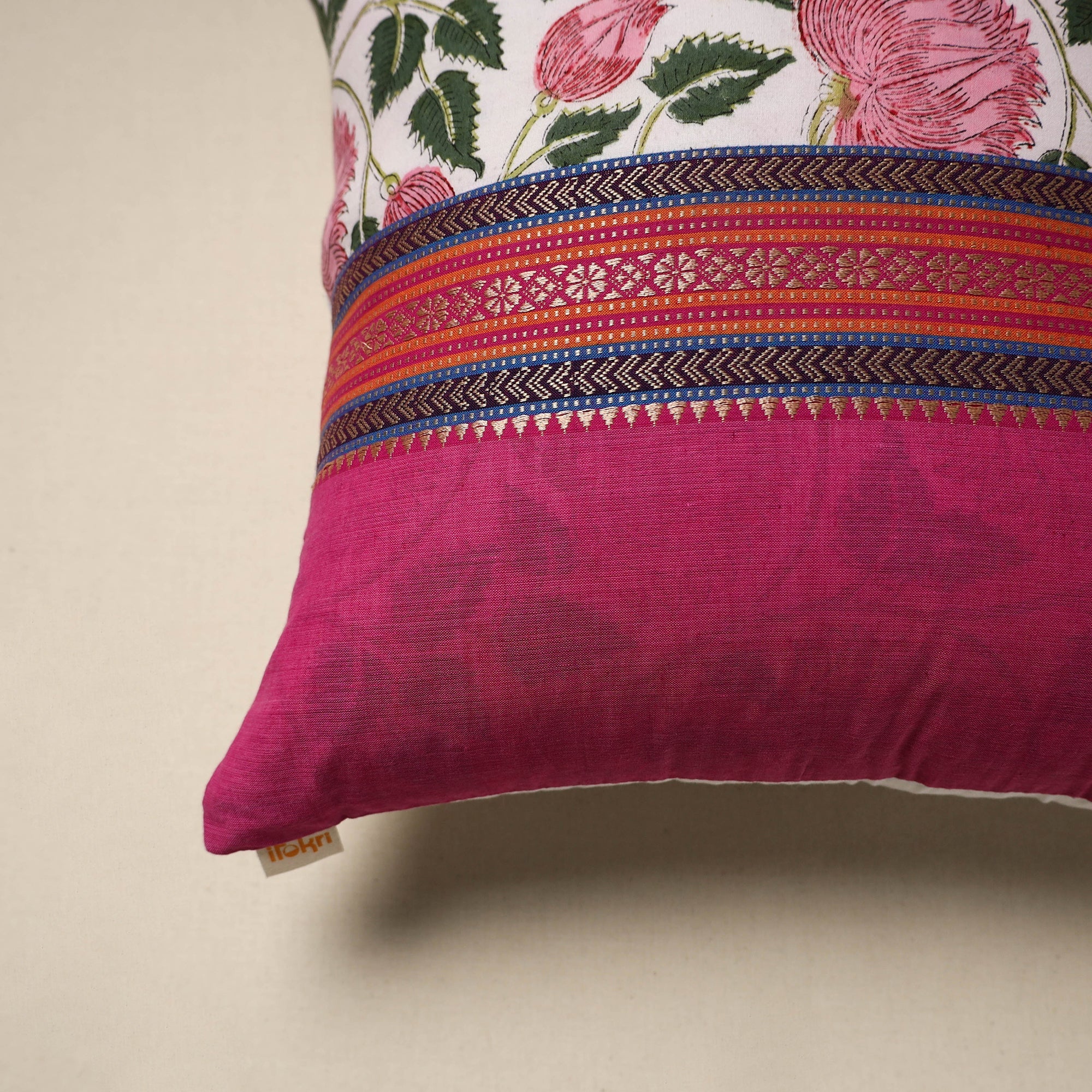 Dharwad & sanganeri patch cotton cushion cover 02