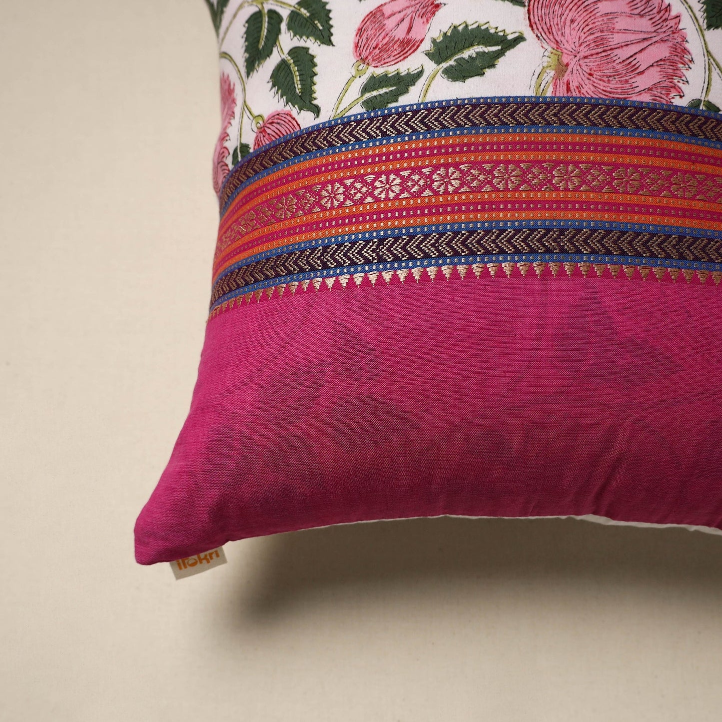 Dharwad & sanganeri patch cotton cushion cover 02