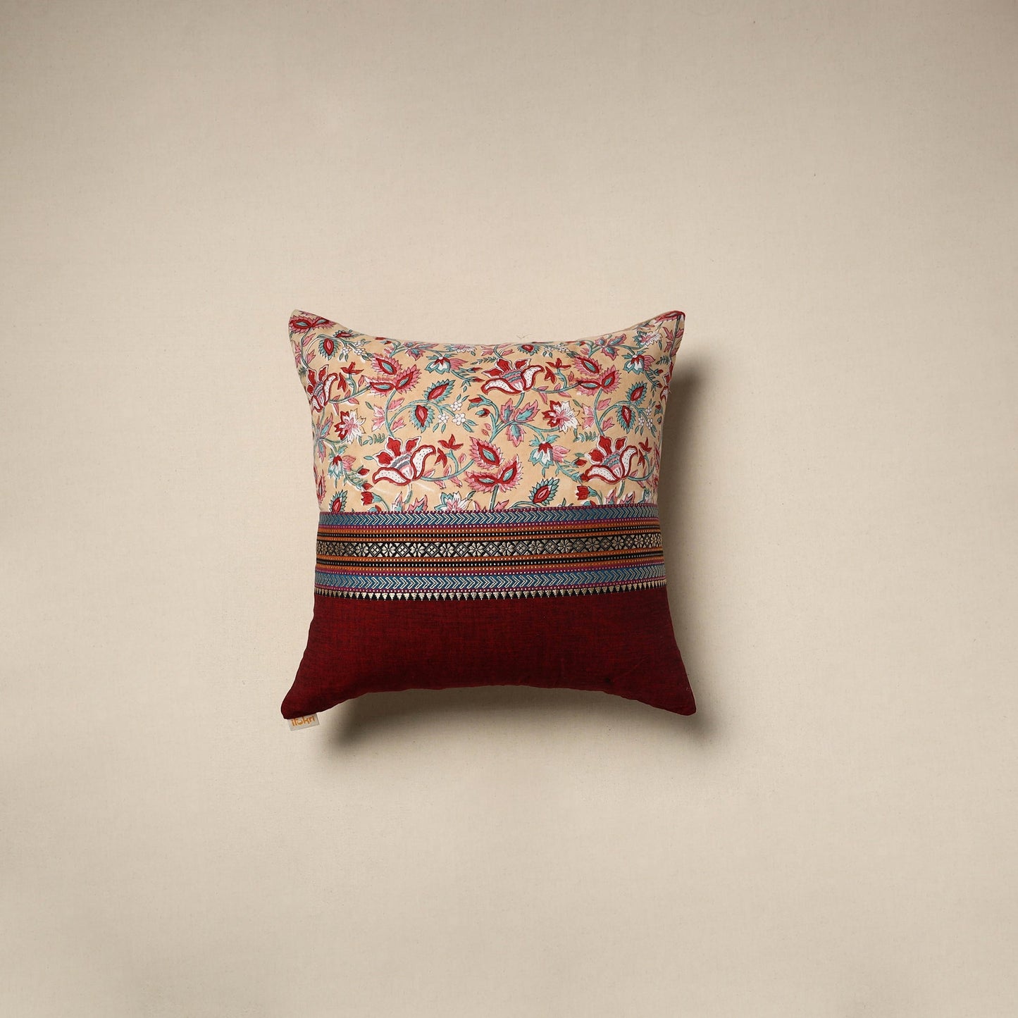 Dharwad & sanganeri patch cotton cushion cover 06