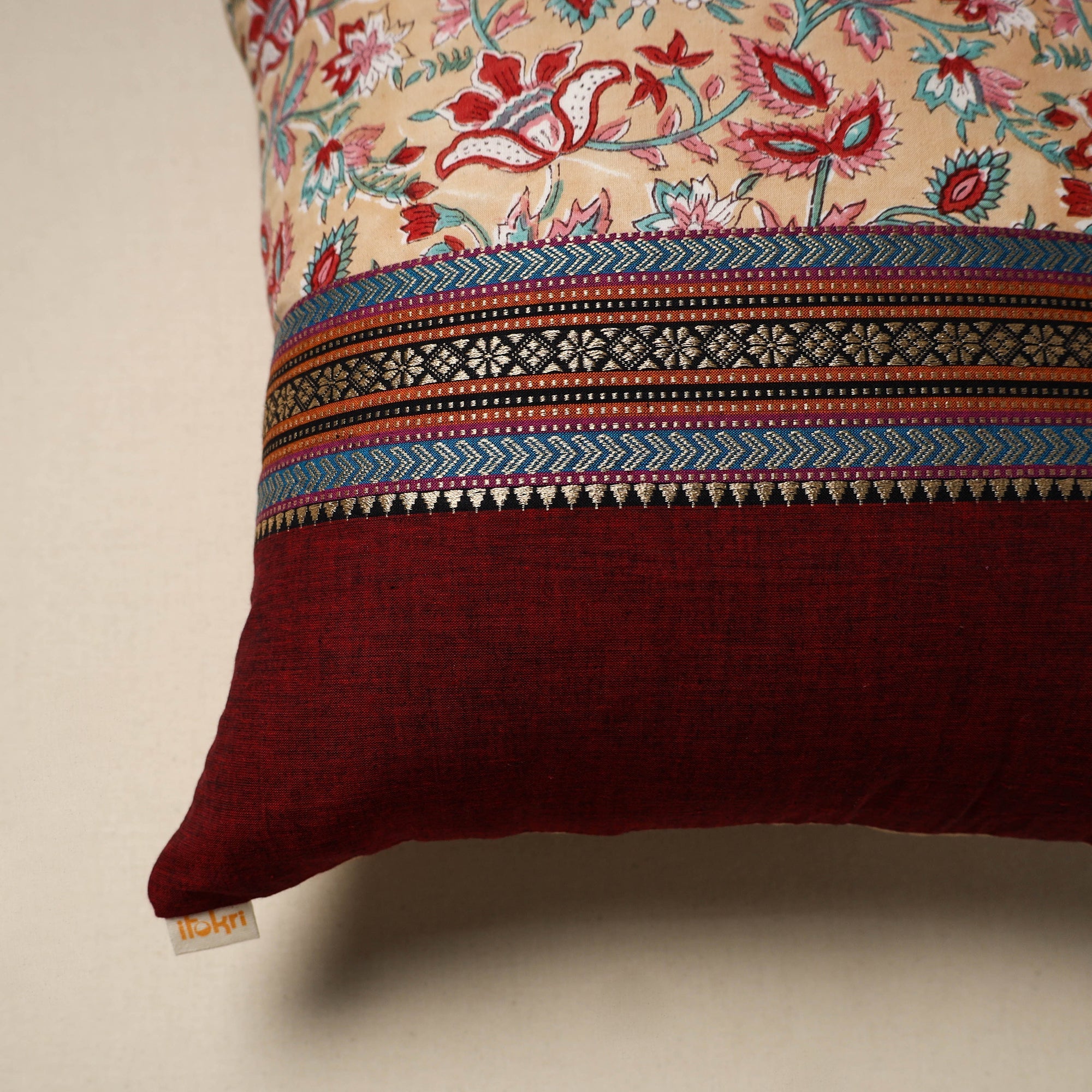 Dharwad & sanganeri patch cotton cushion cover 06