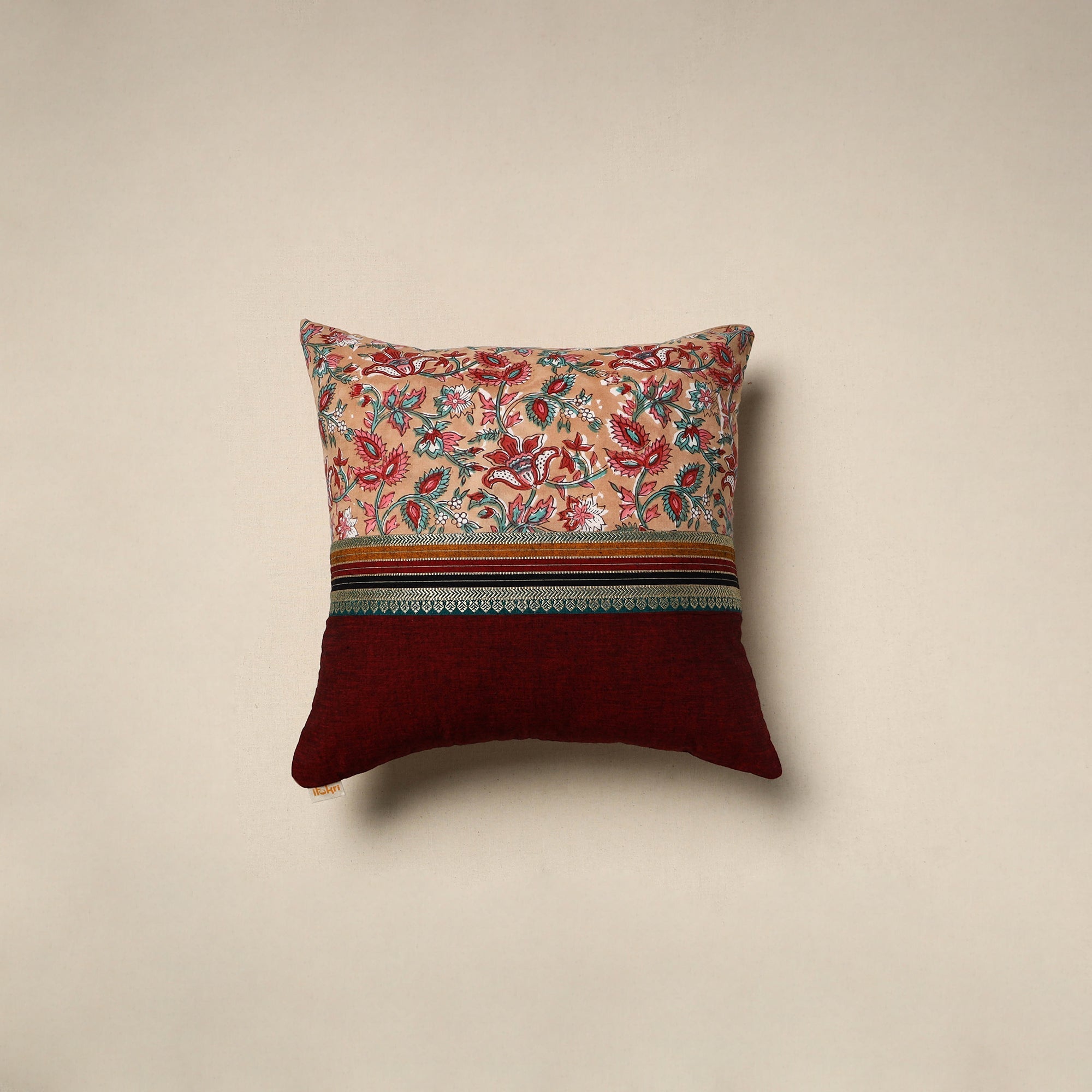 Dharwad & sanganeri patch cotton cushion cover 07