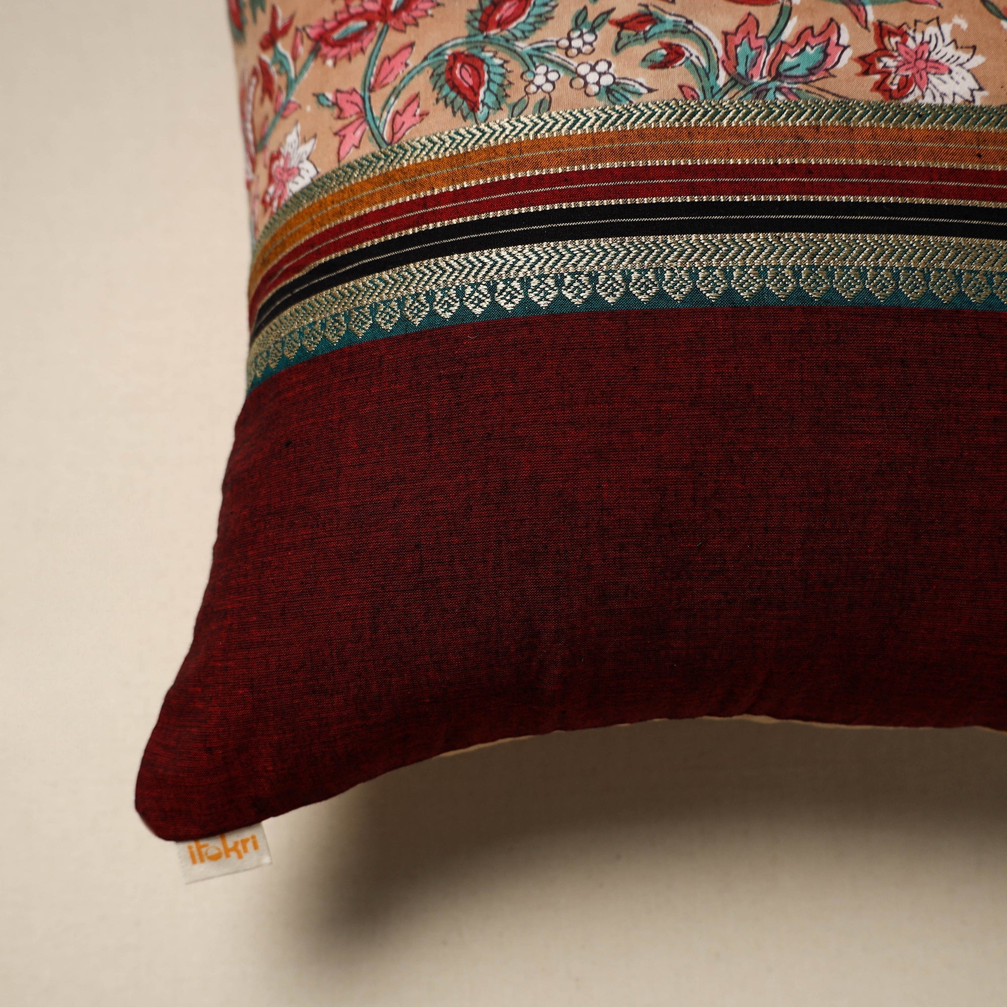 Dharwad & sanganeri patch cotton cushion cover 07
