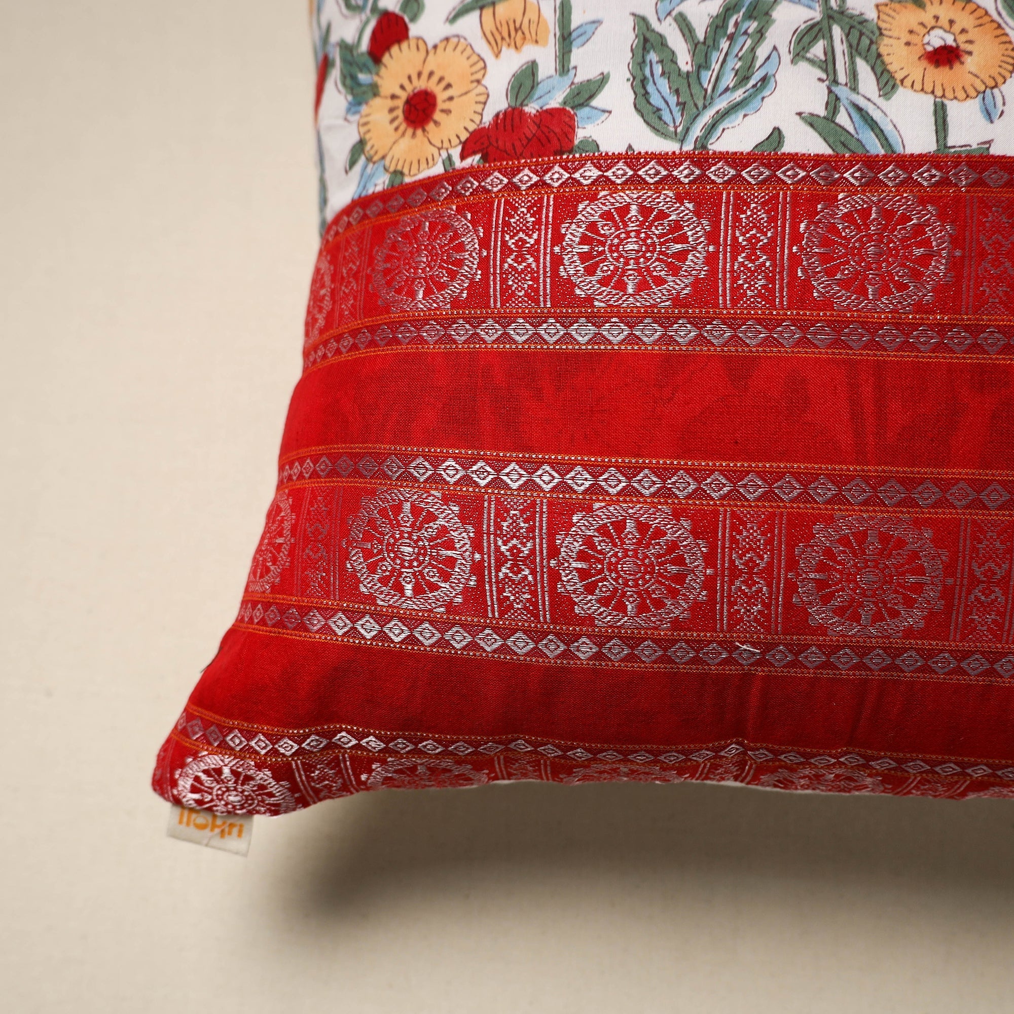 Dharwad & sanganeri patch cotton cushion cover 08