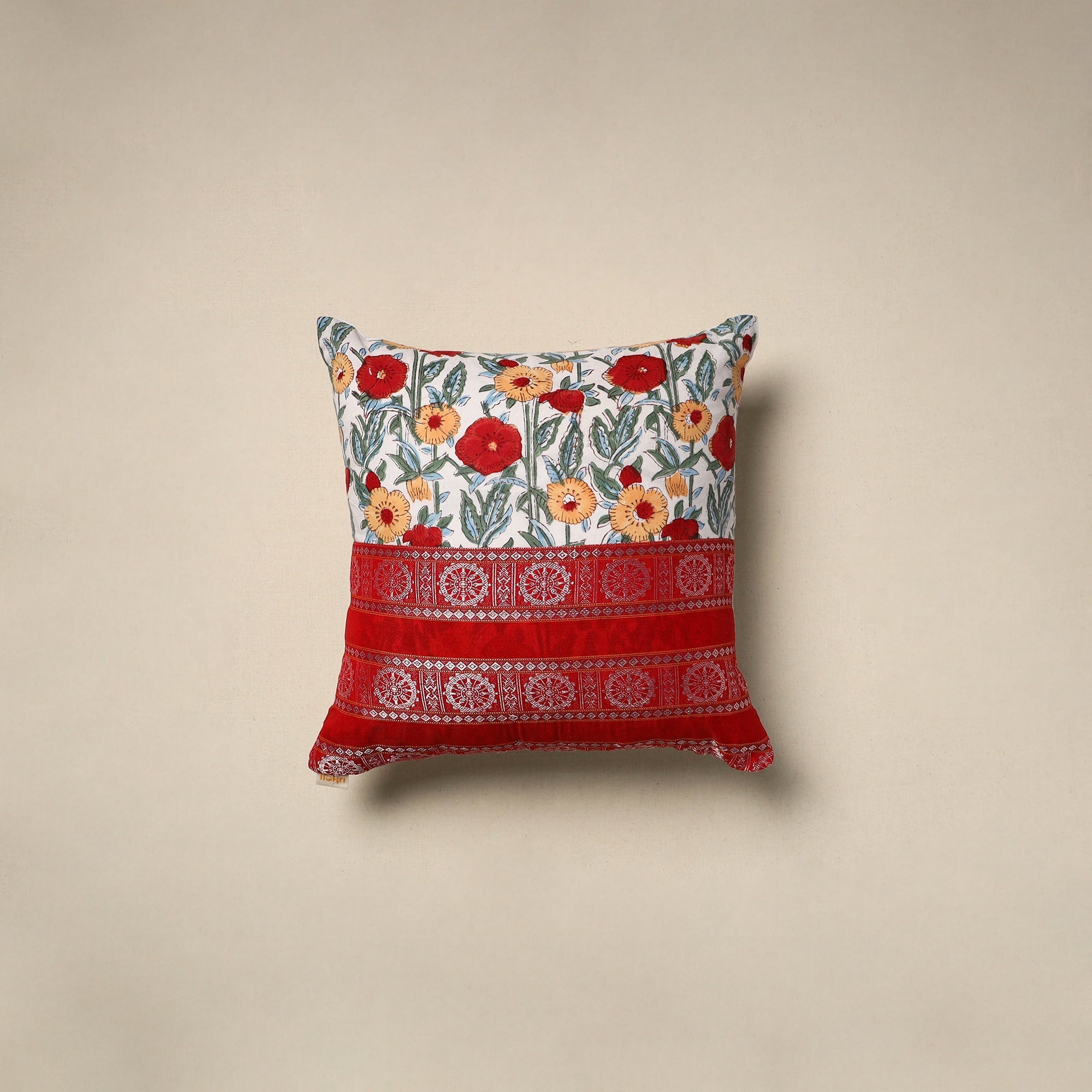 Dharwad & sanganeri patch cotton cushion cover 08