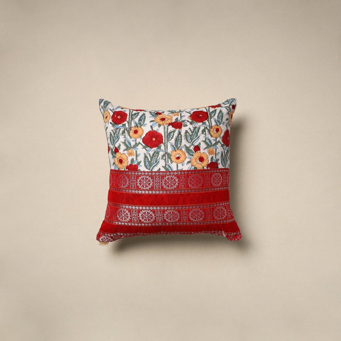 Dharwad & sanganeri patch cotton cushion cover 08