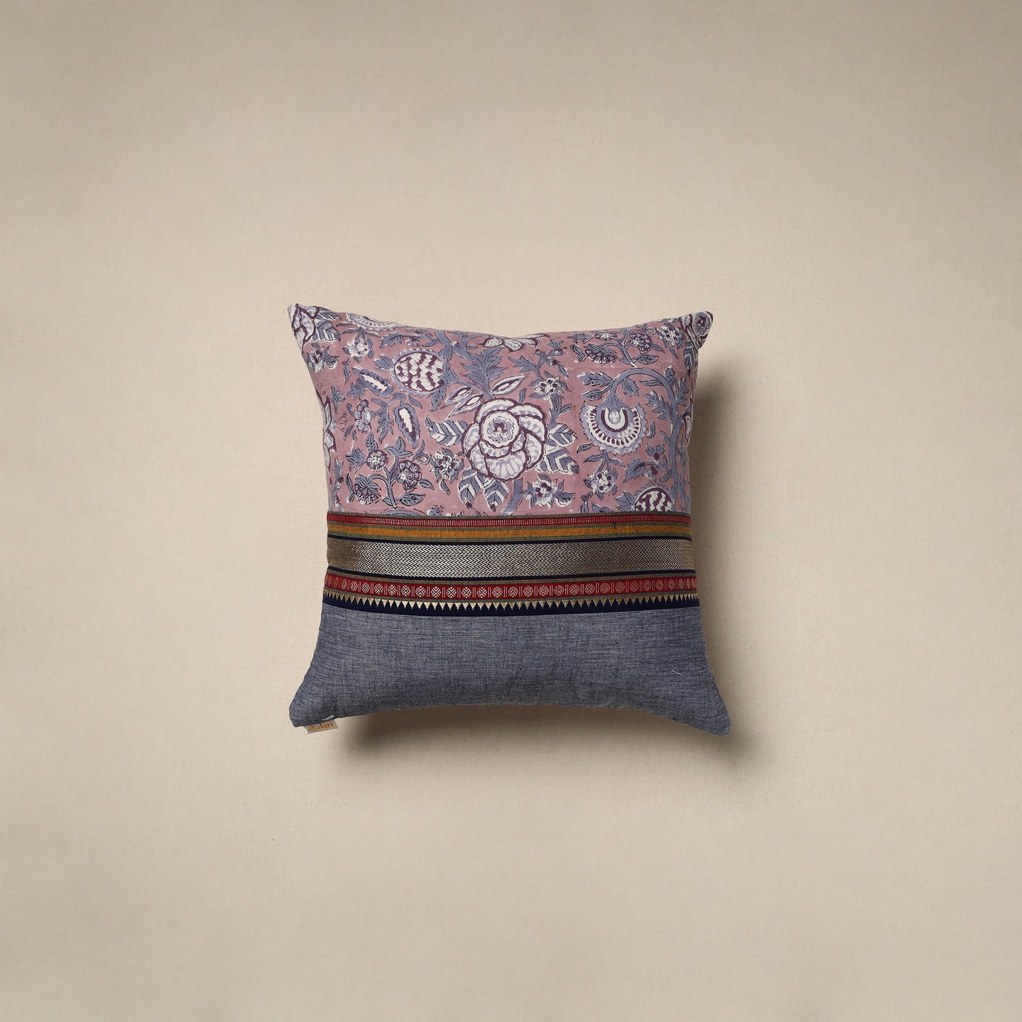 Dharwad & sanganeri patch cotton cushion cover 09
