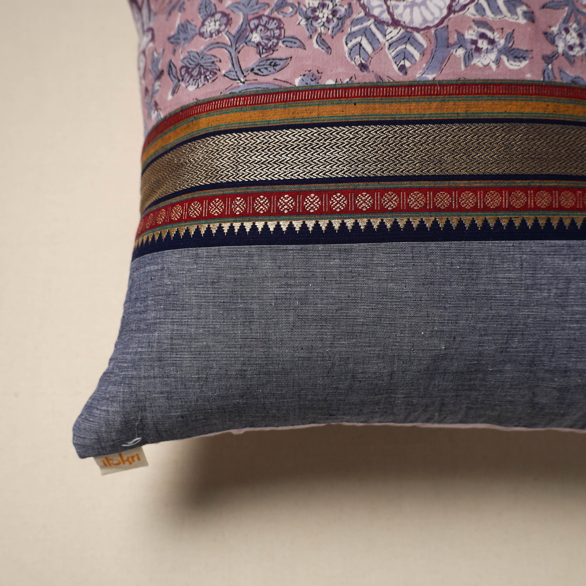 Dharwad & sanganeri patch cotton cushion cover 09