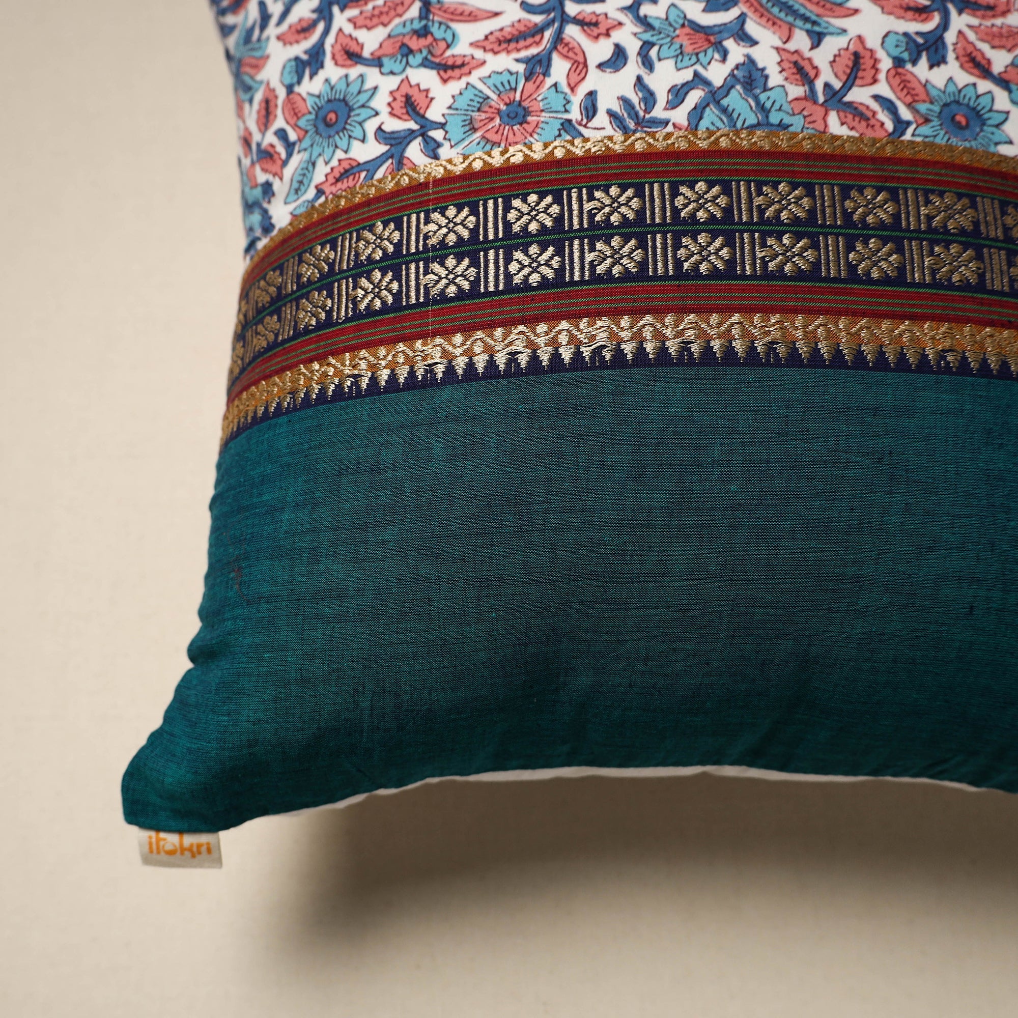 Dharwad & sanganeri patch cotton cushion cover 10