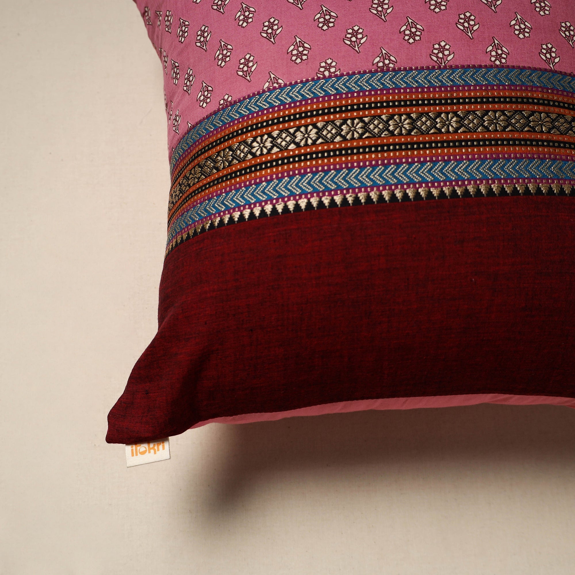 Dharwad & sanganeri patch cotton cushion cover 12