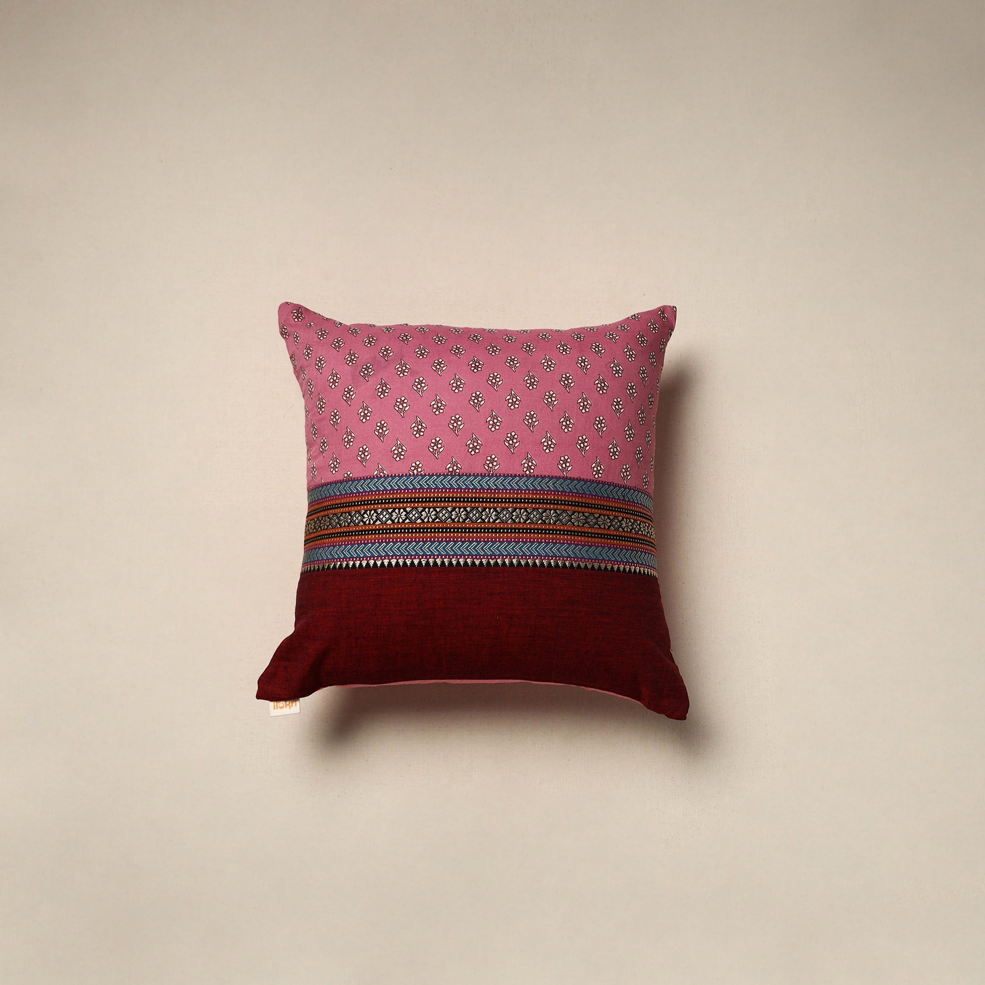 Dharwad & sanganeri patch cotton cushion cover 12