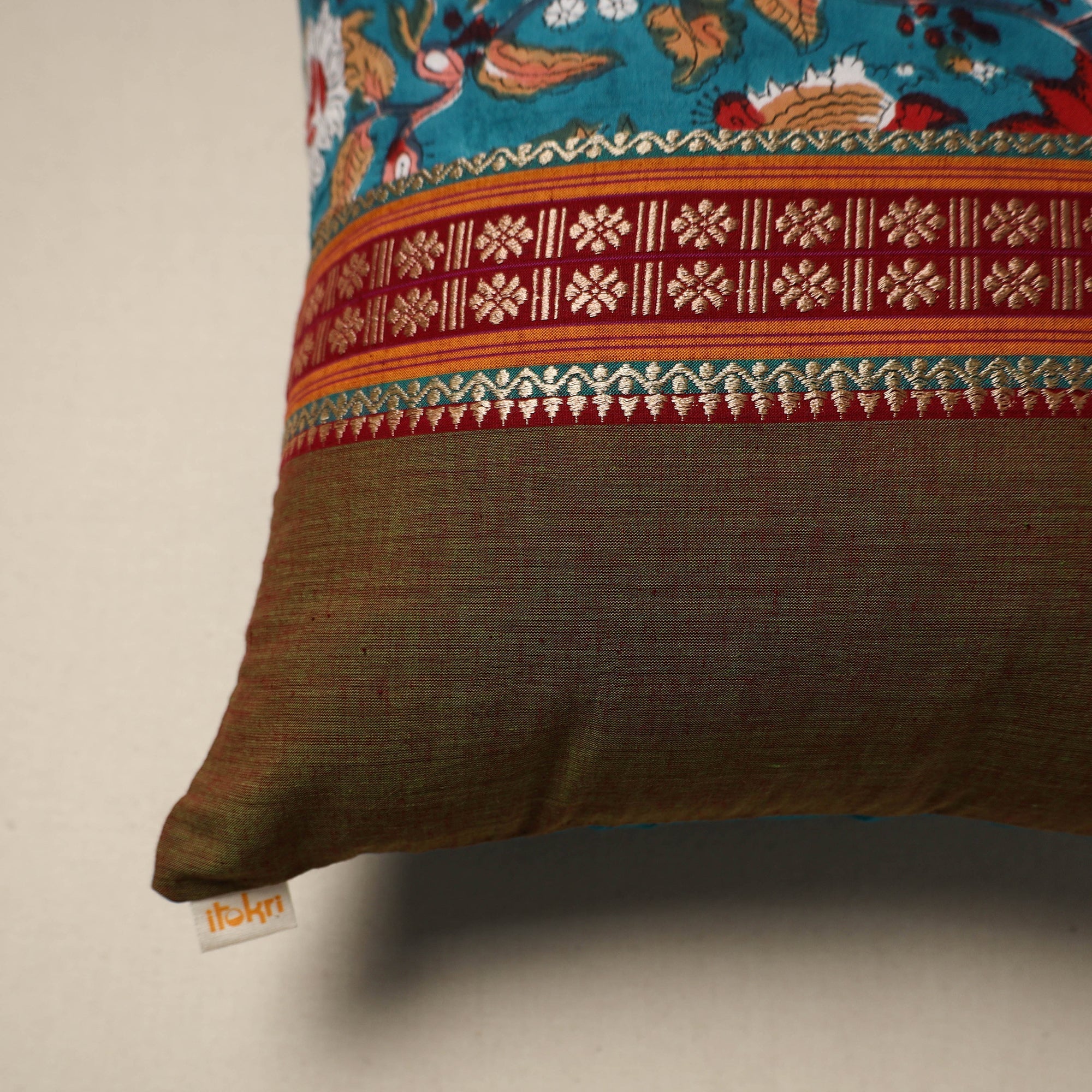 Dharwad & sanganeri patch cotton cushion cover 13