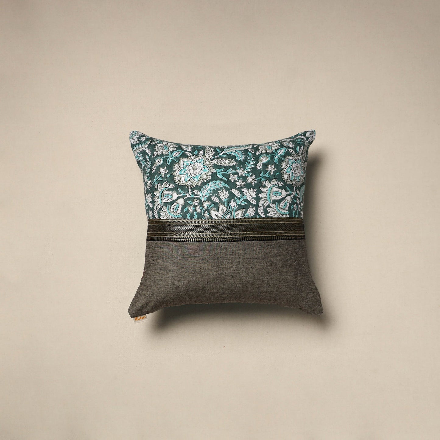 Dharwad & sanganeri patch cotton cushion cover 14