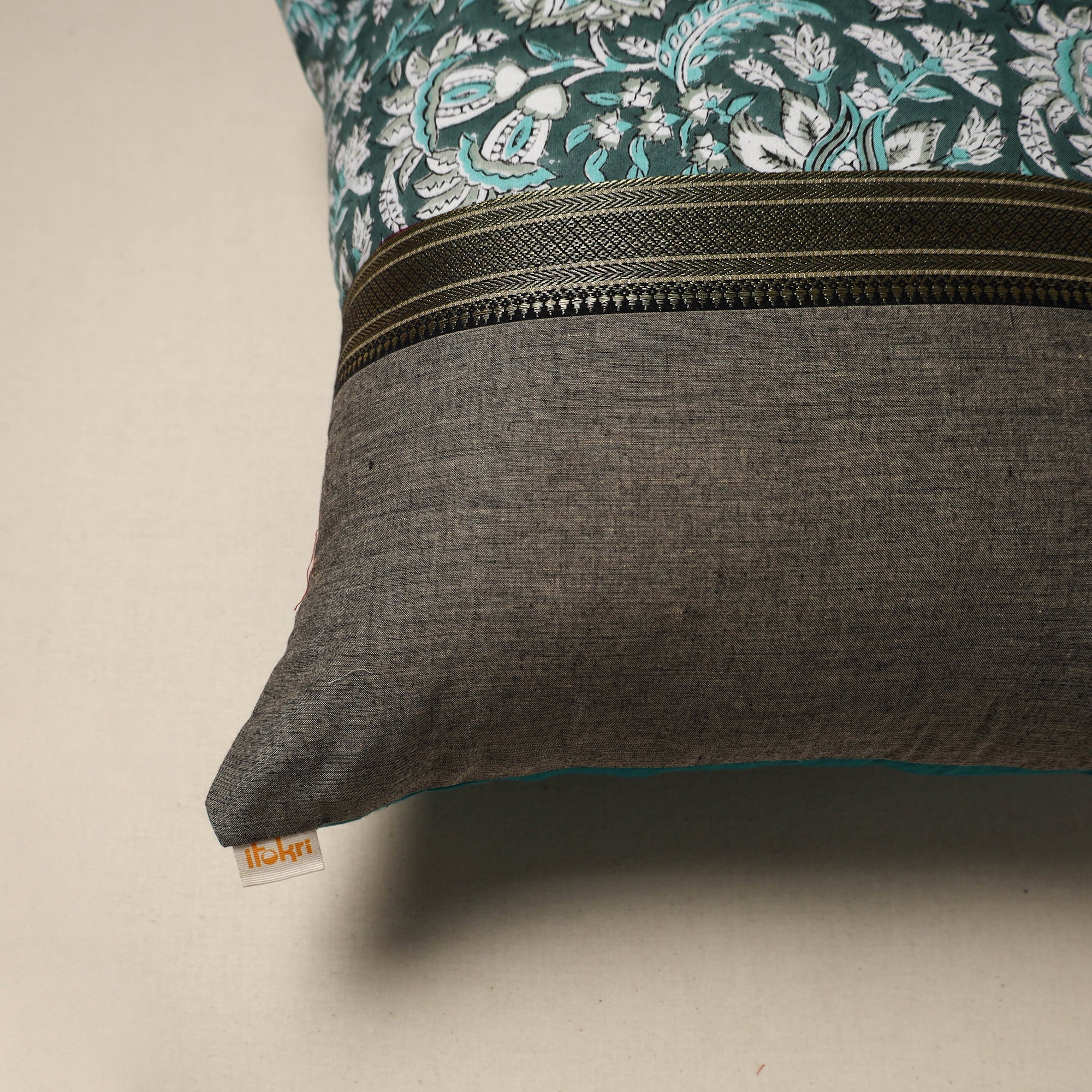 Dharwad & sanganeri patch cotton cushion cover 14