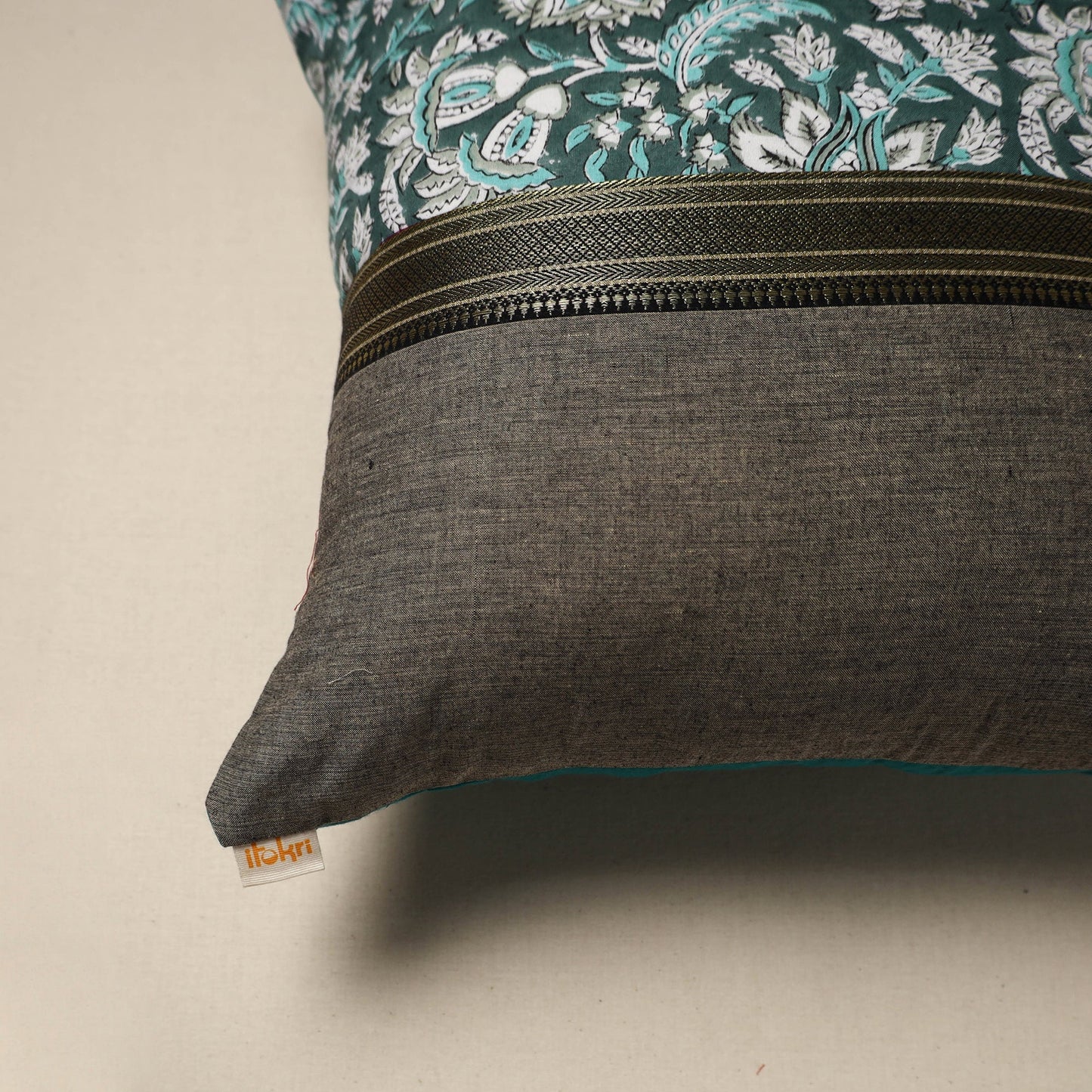 Dharwad & sanganeri patch cotton cushion cover 14