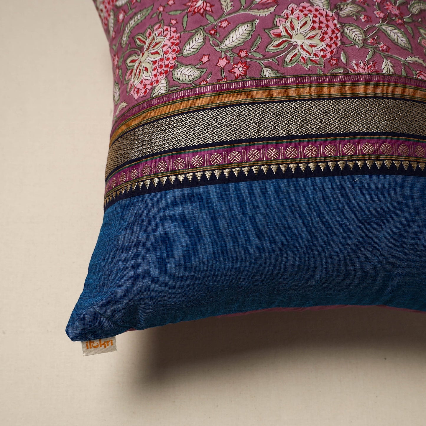 Dharwad & sanganeri patch cotton cushion cover 15