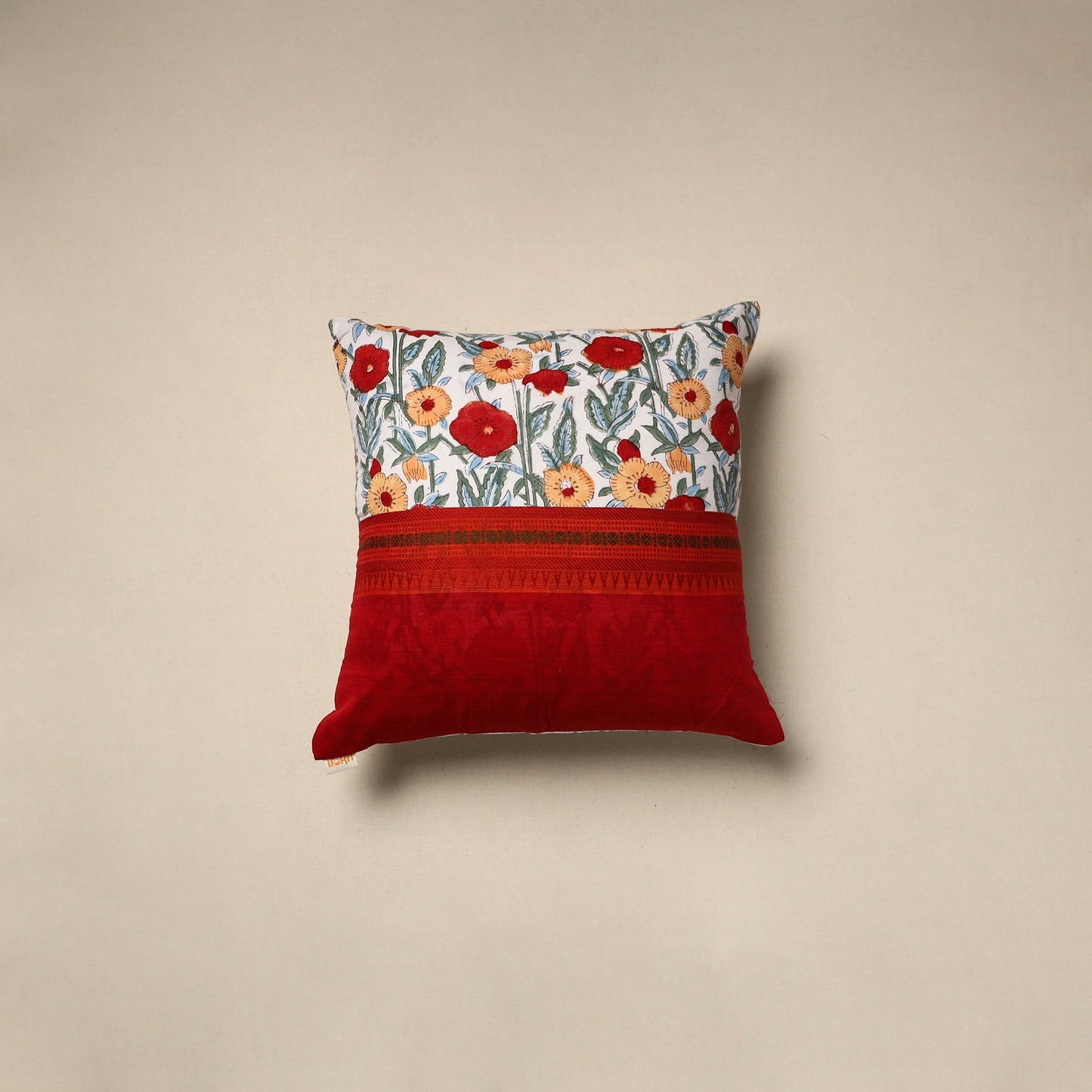 Dharwad & sanganeri patch cotton cushion cover 17