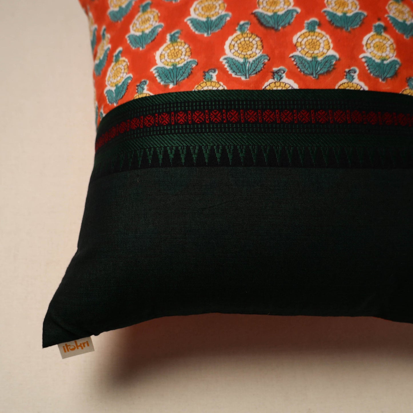 Dharwad & sanganeri patch cotton cushion cover 18